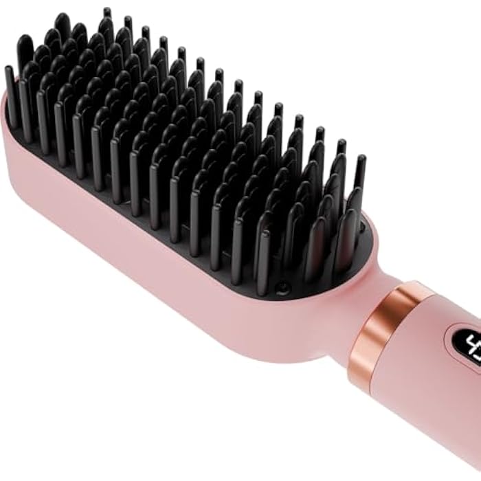 CH&BE Smooth Brush 2-in-1 Hair Straightening Brush, Pink with Rose Gold Accents, LCD Display, 5 Temperature Settings 250-450°F, Anti-Scald Design, Auto Shut-off - Image 4
